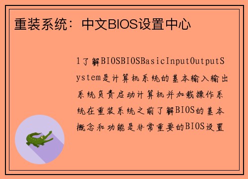 重装系统：中文BIOS设置中心